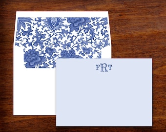 Monogram Blue Willow Stationery Note Card Set with Matching Lined Envelopes | Set of 10 | Custom Correspondence Cards | Thank You Notes