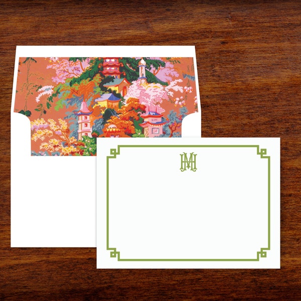 Chinoiserie Custom Stationery | Personalized Note Cards | Monogram Stationary with Lined Envelopes | Thank You Note Cards | Set of 10