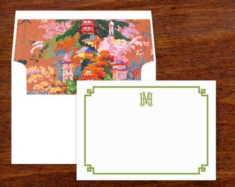 Chinoiserie Custom Stationery | Personalized Note Cards | Monogram Stationary with Lined Envelopes | Thank You Note Cards | Set of 10