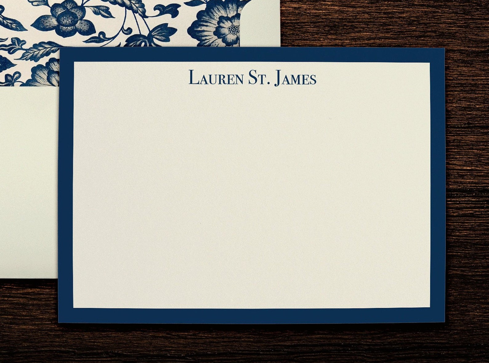 Floral Toile Navy Monogram Personalized Stationery Note Cards With ...