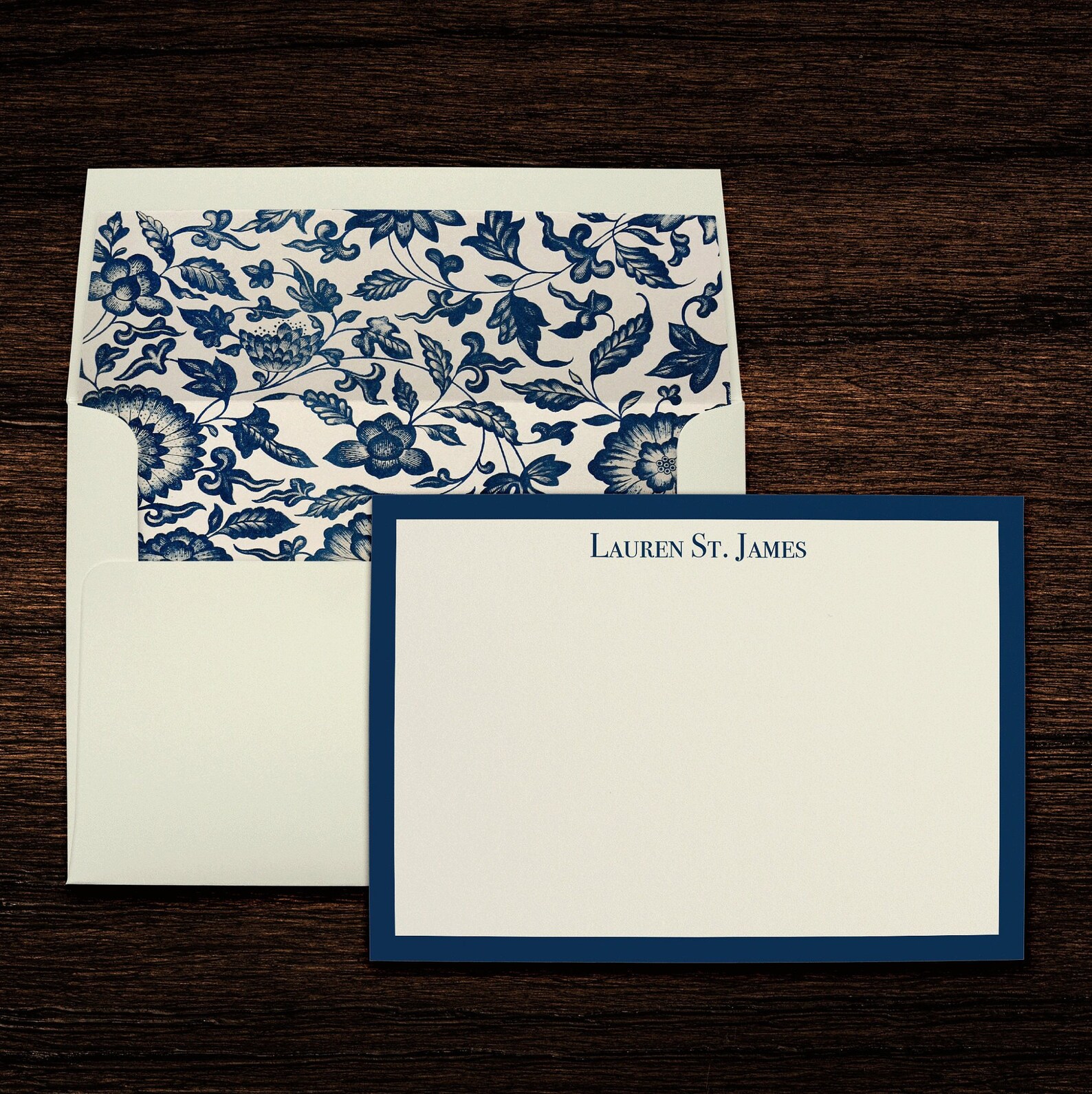 Floral Toile Navy Monogram Personalized Stationery Note Cards With ...