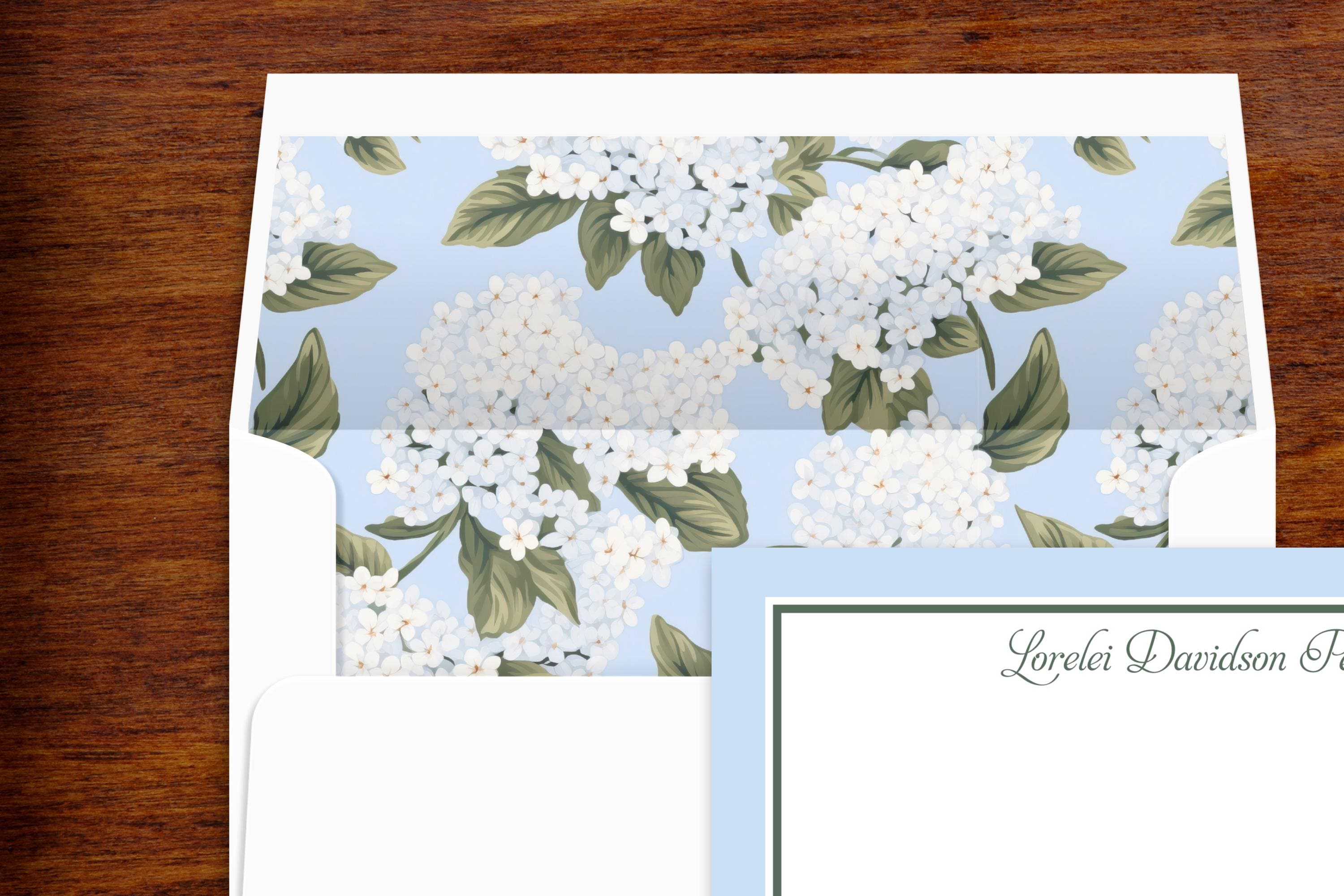 Hydrangea Stationery Set | Personalized Note Cards With Lined Envelopes ...