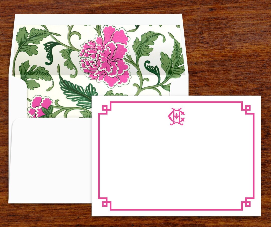 Personalized Monogram Stationery Set | Vintage Floral Lined Envelopes ...