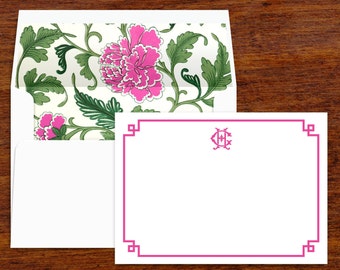 Personalized Monogram Stationery Set | Vintage Floral Lined Envelopes