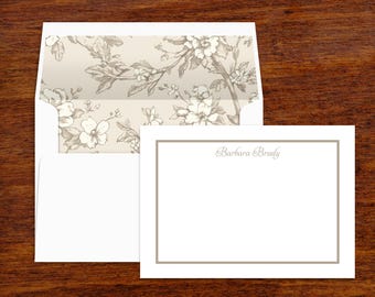Personalized Magnolia Toile Note Card Set | Lined Envelopes