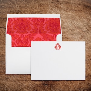 Cartes de correspondance de papeterie personnalisées monogrammes anciens à deux lettres avec enveloppes lignées