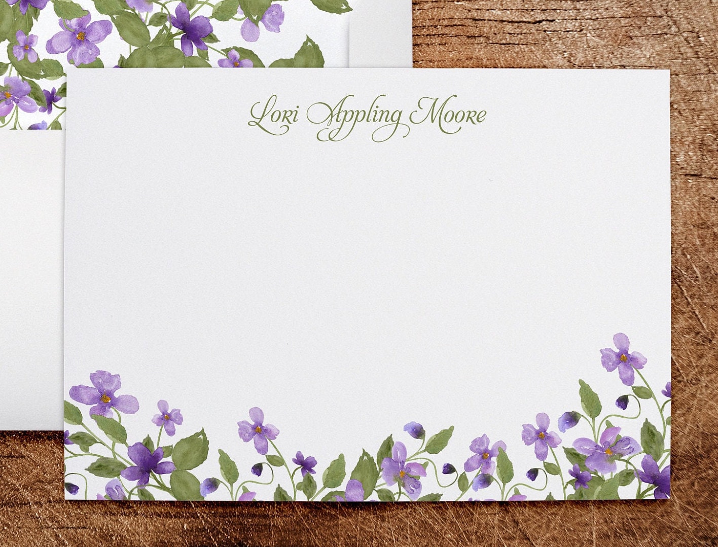 Personalized Stationery Note Cards With Lined Envelopes Purple Lavender ...