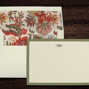 Cartes de correspondance personnalisées monogramme floral avec enveloppes lignées