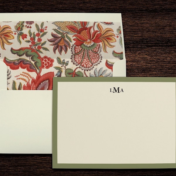 Floral Monogram Personalized Stationery Note Cards with Lined Envelopes
