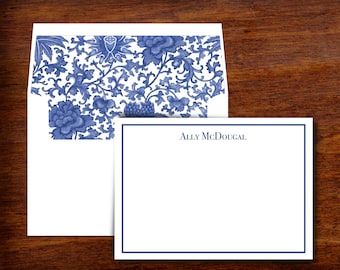 Chinoiserie Toile Blue Willow Monogram Personalized Stationery Note Cards with Lined Envelopes | Set of 10