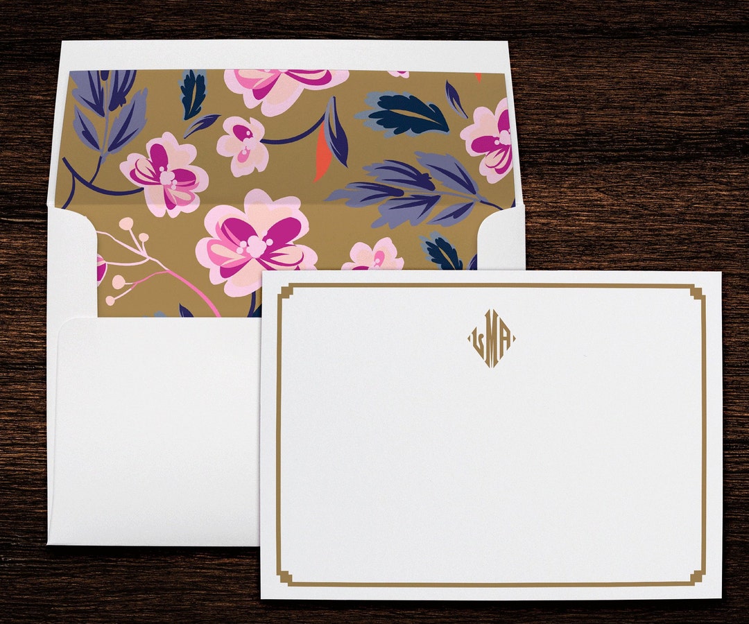 Cherry Blossom Monogram Personalized Stationery Note Cards With Lined ...