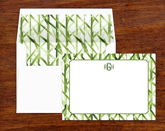 Bamboo Chinoiserie Stationery | Personalized Note Cards with Lined Envelopes