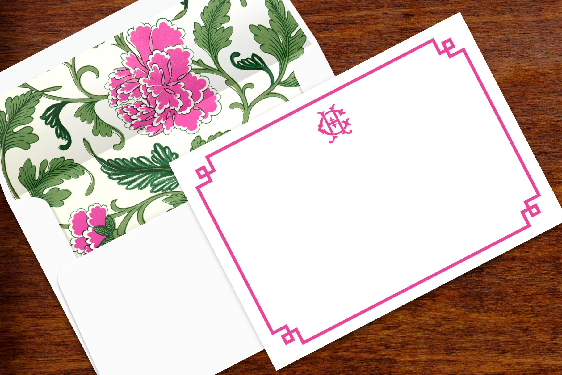 Personalized Two Letter Monogram Stationery Set | Set of 10 | Pink and ...