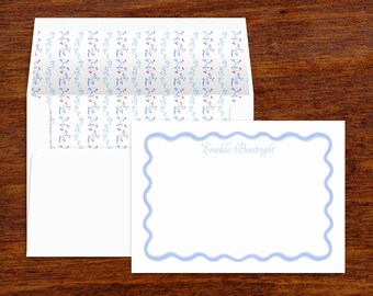 Custom Watercolor Stationery Set | Scalloped Monogram Note Cards