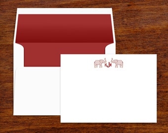 Crimson Elephant Monogram Stationery Set | Personalized Note Cards