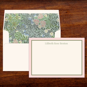 Papeterie personnalisée | Jeu de 10 cartes de correspondance avec enveloppes à lignes | Notes de remerciement | Cartes de correspondance | Impression William Morris