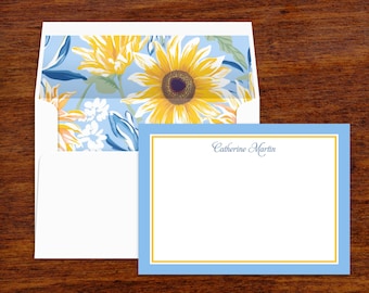 Sunflower Stationery Set | Personalized Note Cards with Lined Envelopes