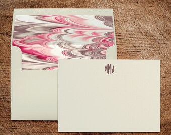 Paint Swirl Pink Taupe Mauve Monogram Personalized Stationery Note Cards with Lined Envelopes Thank You Notes Ladies