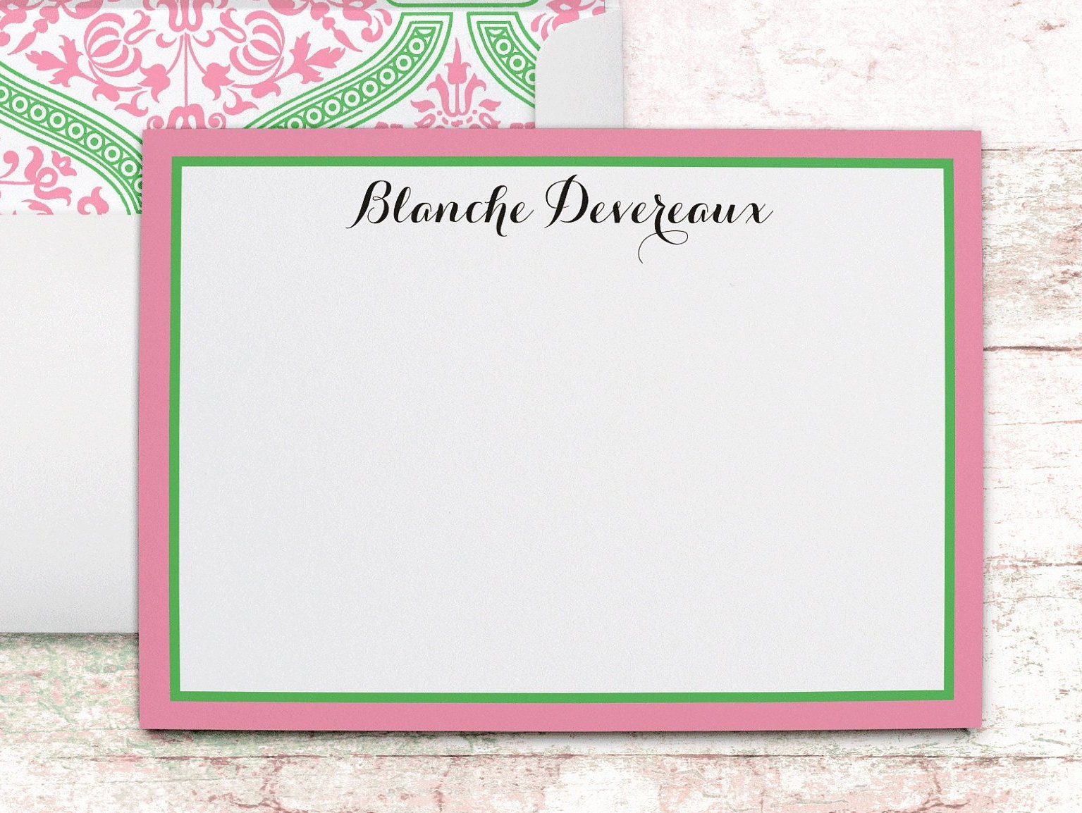 Floral Monogram Note Cards: Pink & Green Personalized Stationery - Etsy
