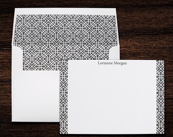 Gray Lattice Oriental Pattern Personalized Stationery Note Cards with Lined Envelopes