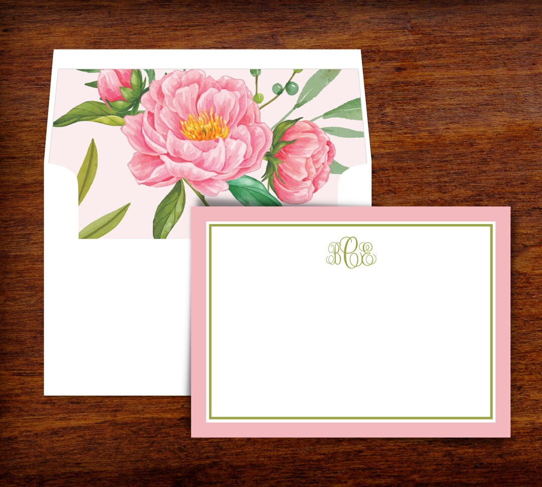 Pink Floral Personalized Stationery Thank You Note Cards With Lined ...