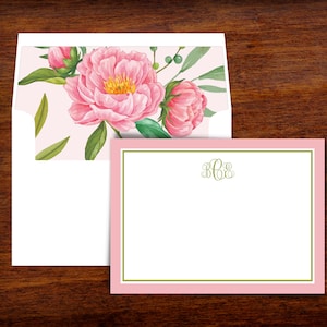 Pink Floral Personalized Stationery Thank You Note Cards with Lined Envelopes | Set of 10