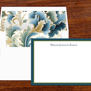 de correspondance personnalisés avec enveloppes à lignes assorties | Lot de 10 | Motif jacobin | Ensemble de papeterie | Cartes de correspondance