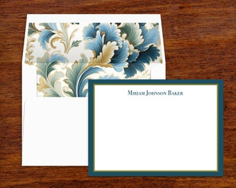 Personalized Stationery Note Cards with Matching Lined Envelopes | Set of 10 | Jacobean Pattern | Stationary Set | Correspondence Cards