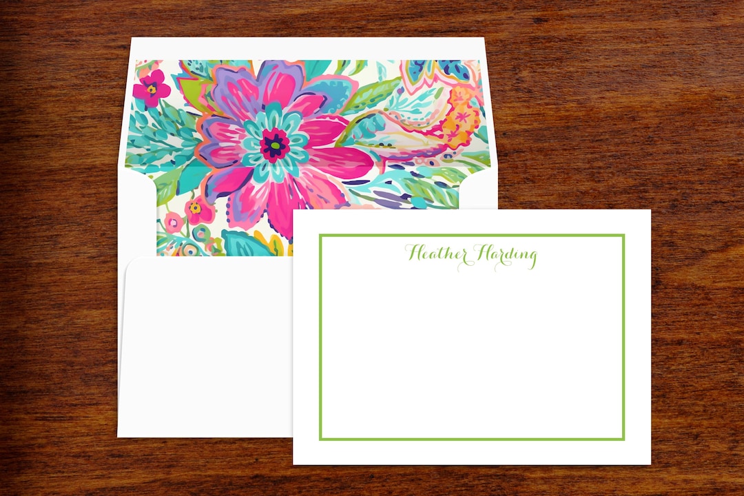 Courtesy Note Card Floral Personalized Stationery | Note Card Set With Lined Envelopes ...