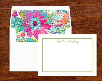 Floral Personalized Stationery Set | Lined Envelopes, Custom Note Cards