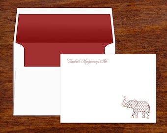 Crimson Elephant Personalized Stationery Set | Lined Envelopes