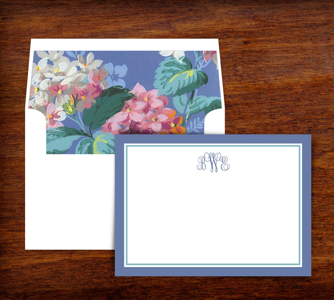 Personalized Stationery Monogram Thank You Note Cards | Blue Hydrangeas ...