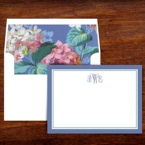 Personalized Stationery Monogram Thank You Note Cards | Blue Hydrangeas | Lined Envelopes | Set of 10 | Correspondence Cards