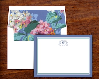 Personalized Stationery Monogram Thank You Note Cards | Blue Hydrangeas | Lined Envelopes | Set of 10 | Correspondence Cards