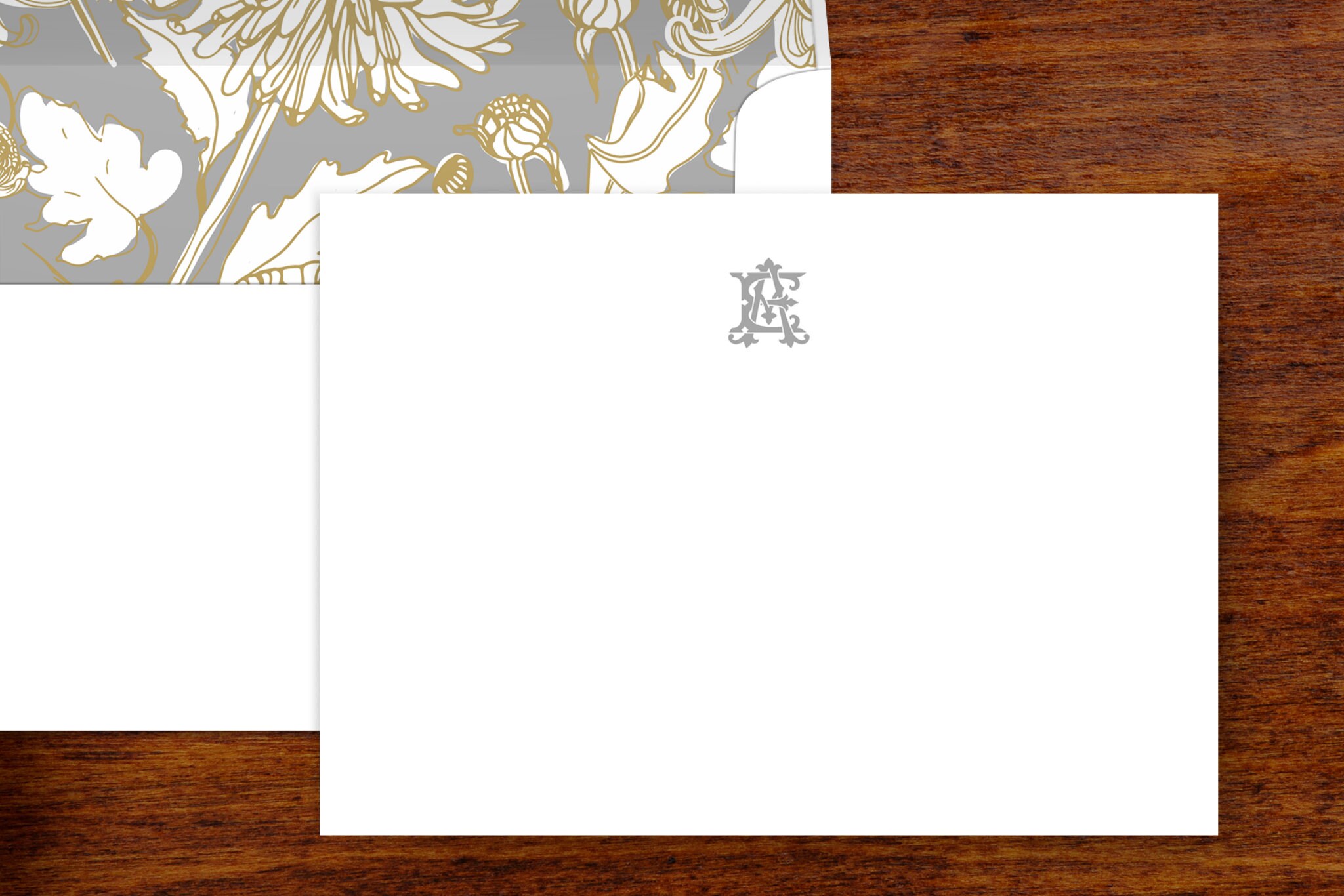 Custom Two Letter Monogram Stationery Set | Set of 10 | Gray and Gold ...