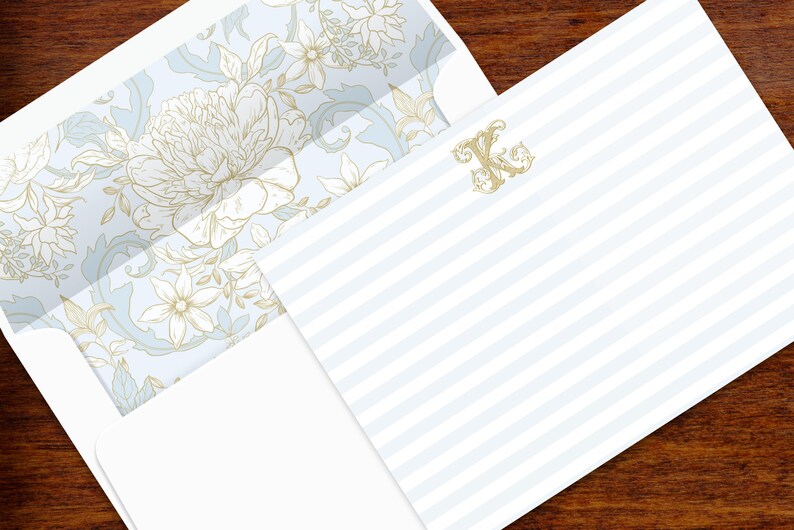 Subtle Stripe Monogram Personalized Stationery Note Card Set With Gold ...