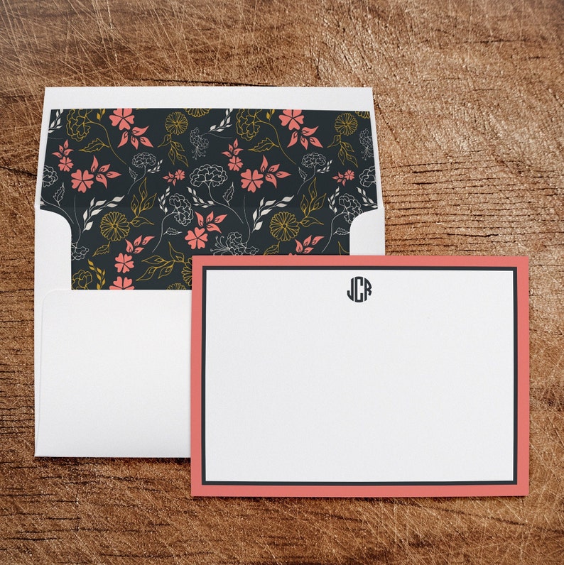 personalized-stationery-note-cards-with-lined-envelopes-coral-etsy