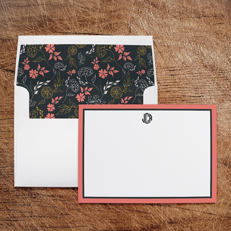 Personalized Stationery Note Cards with Lined Envelopes Coral Etsy