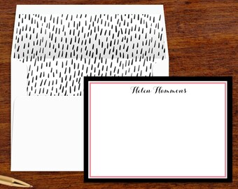 Custom Personalized Stationery Set | Set of 10 | Stationary Set with Lined Envelopes | Note Cards | Black and White Thank You Notes