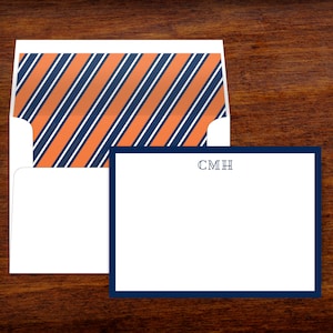 Papeterie orange et bleue personnalisée | jeu de cartes de remerciements | Papeterie avec enveloppes lignées | de correspondance monogrammes | Lot de 10