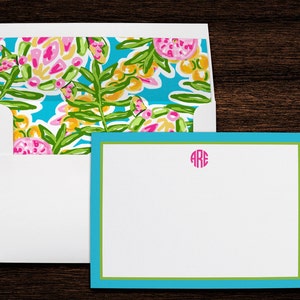 Cartes pour correspondance Monogramme Papeterie Cartes de correspondance Preppy turquoise vert rose avec enveloppes assorties