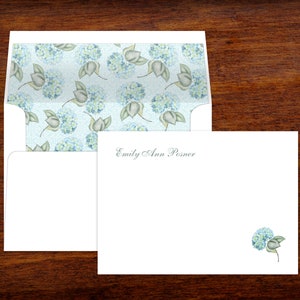 Monogramme de papeterie personnalisé Cartes de remerciement | Enveloppes doublées en motif d'hortensia bleu | Lot de 10 | Cartes de correspondance