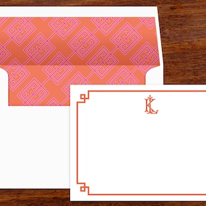 Papeterie chinoiserie personnalisée | Cartes de correspondance personnalisées | Papeterie monogramme avec enveloppes lignées | Notes de remerciement | Lot de 10