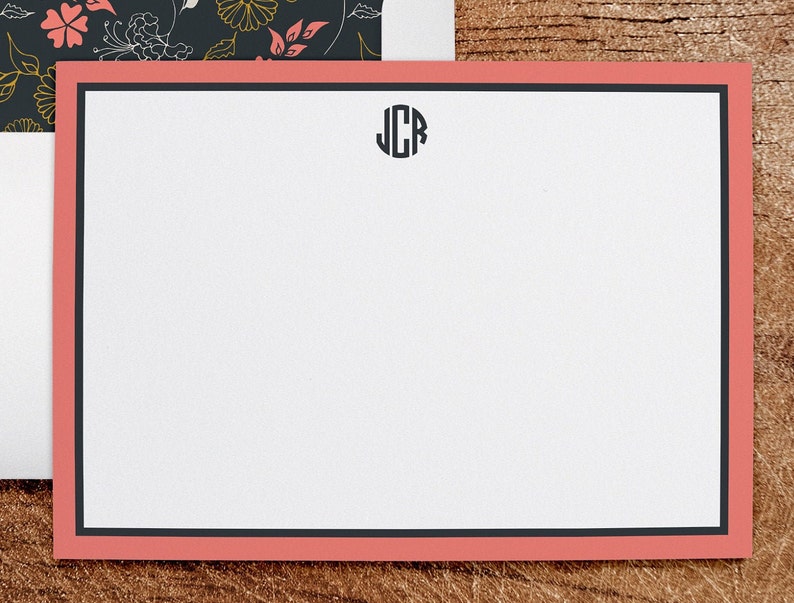 Personalized Stationery Note Cards With Lined Envelopes Coral Etsy