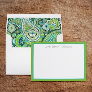 Cartes de correspondance personnalisées avec enveloppes lignées Entreprise Professionnelle Personnelle Cachemire vert