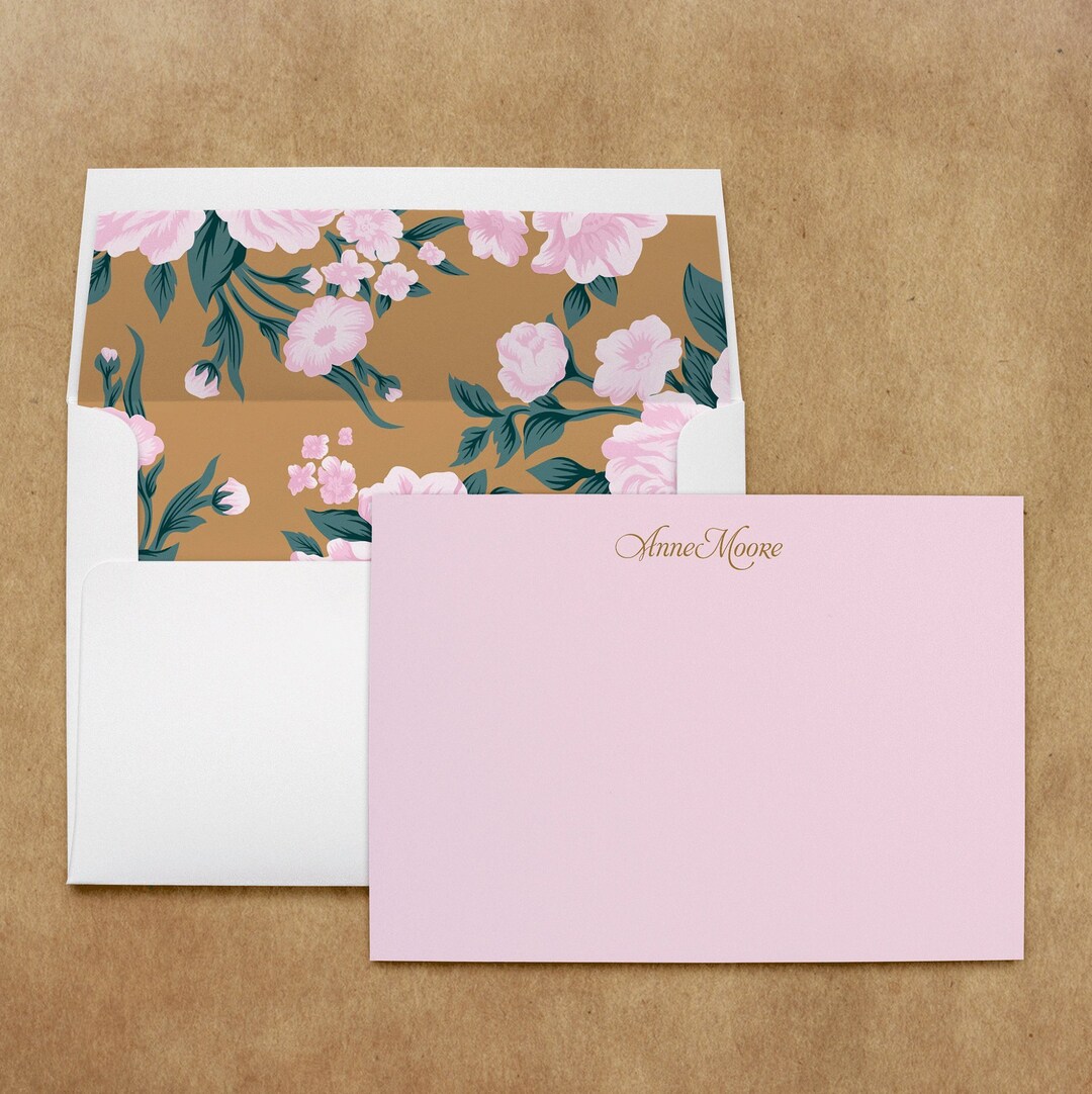 Ladies Floral Pink Gold Green Monogram Personalized Stationery Note ...