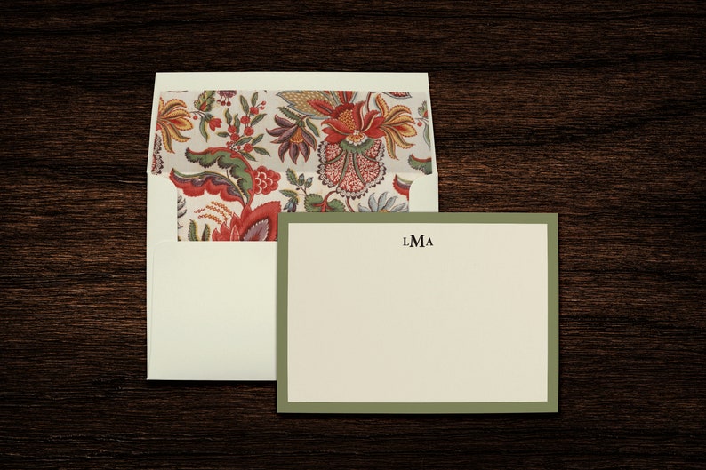 Floral Monogram Personalized Stationery Note Cards With Lined Envelopes ...