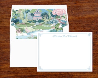 Personalized Chinoiserie Stationery Set | Floral Notecards with Lined Envelopes