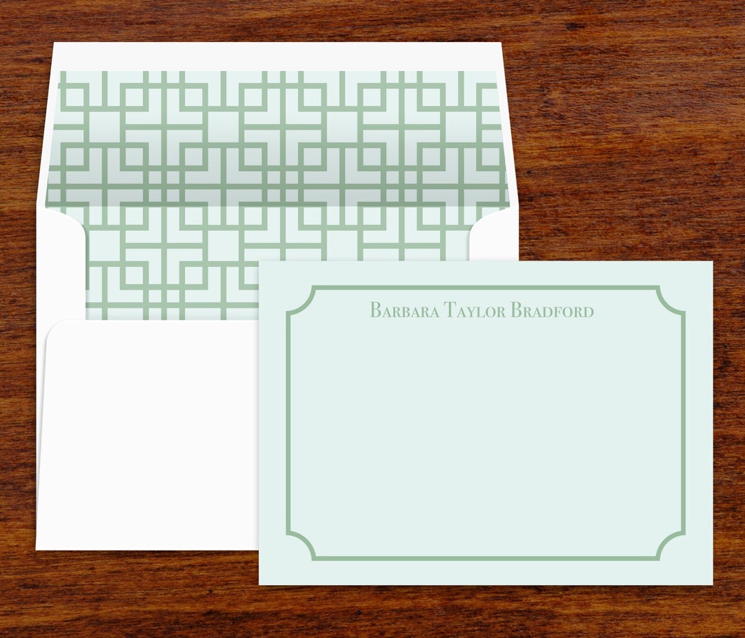 Personalized Stationery Set | Set of 10 | Mint Green Note Cards With ...