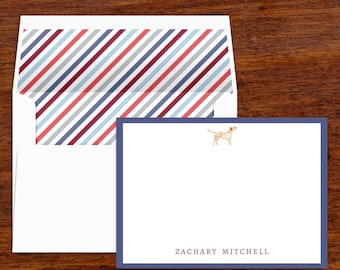 Personalized Yellow Lab Thank You Notes | Striped Envelope Liners